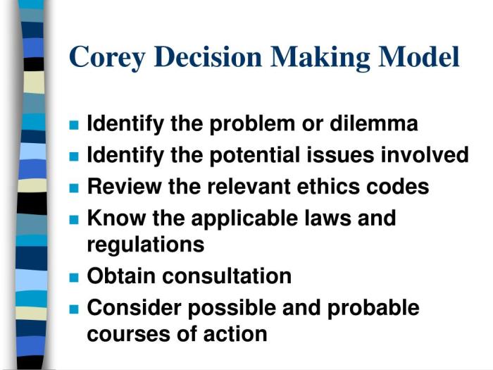 Corey ethical decision making model