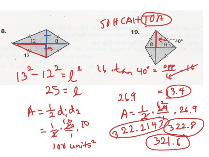 Area of rhombus and kite worksheet