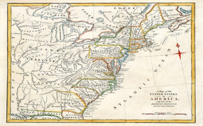 Map of thirteen colonies with rivers