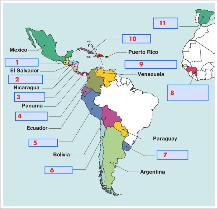 Answer map labeling spanish speaking countries