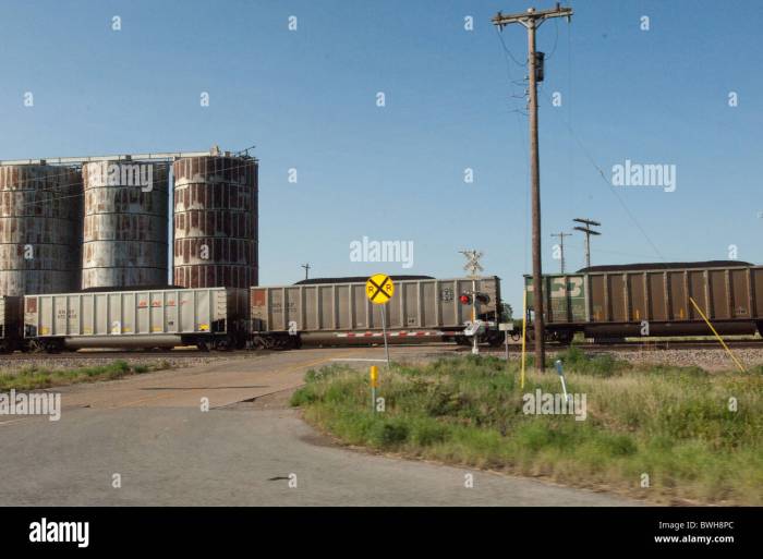 A freight train rolls along a track with considerable momentum