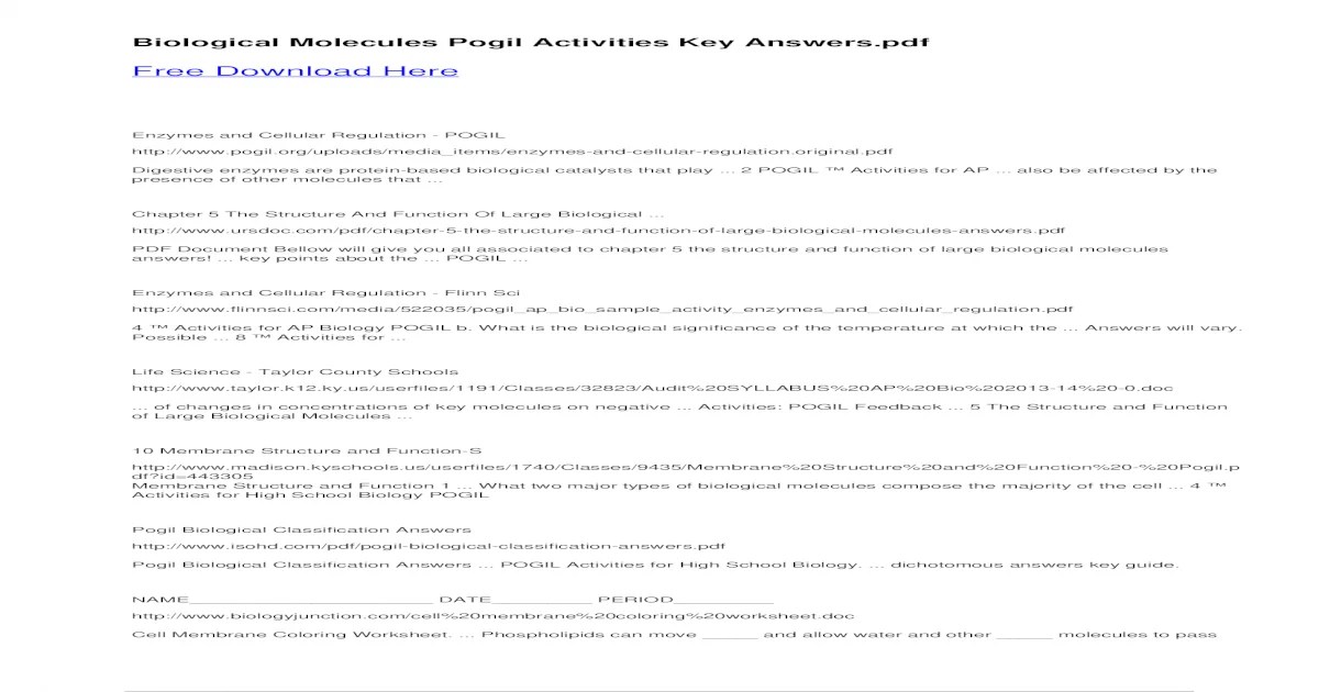 Pogil enzymes and cellular regulation answer key