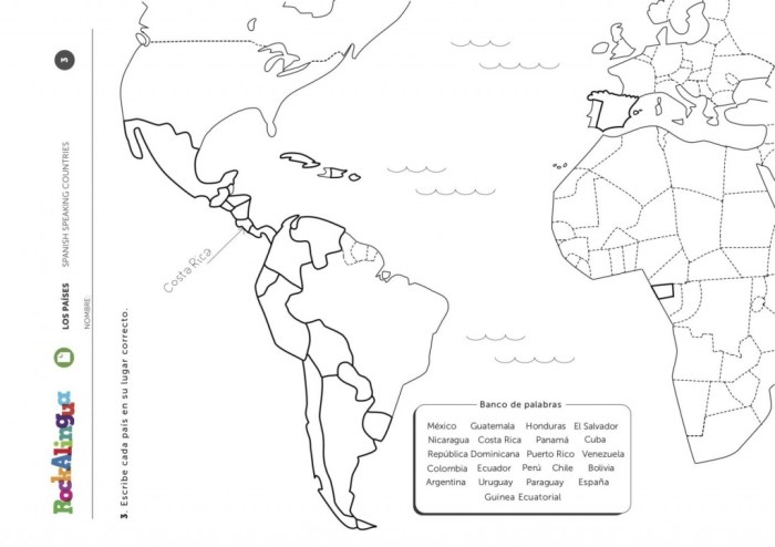 Answer map labeling spanish speaking countries